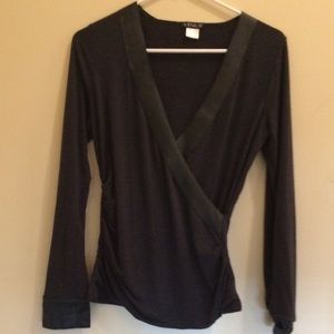 Long sleeve gray and faux leather top
