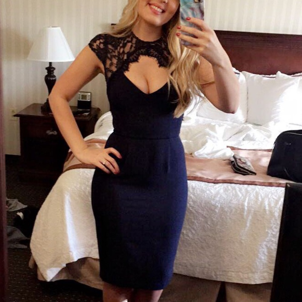 Elise Ryan Navy Cocktail Dress Lace Midi Asos