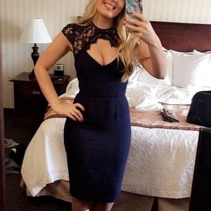 Elise Ryan Navy Cocktail Dress Lace Midi Asos