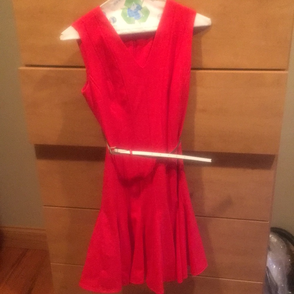Red pipping dress with belt