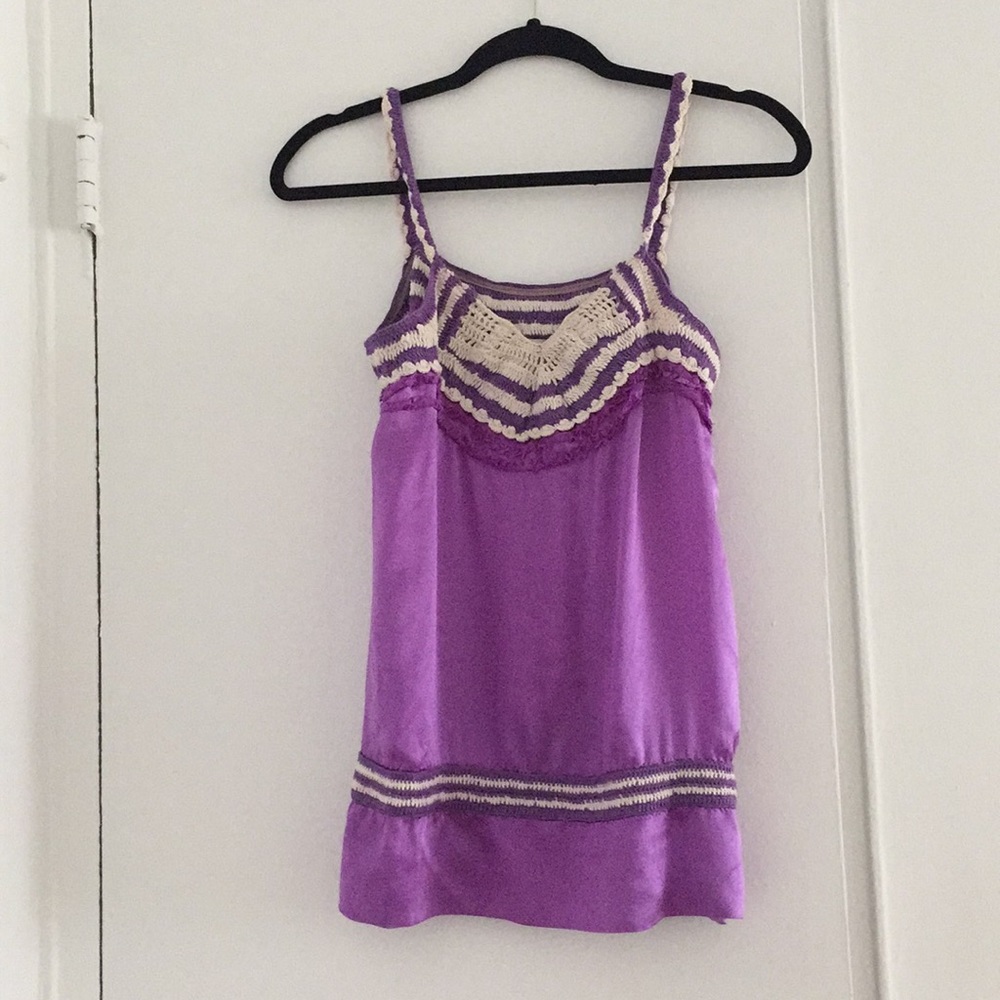Silk crochet detail tank top