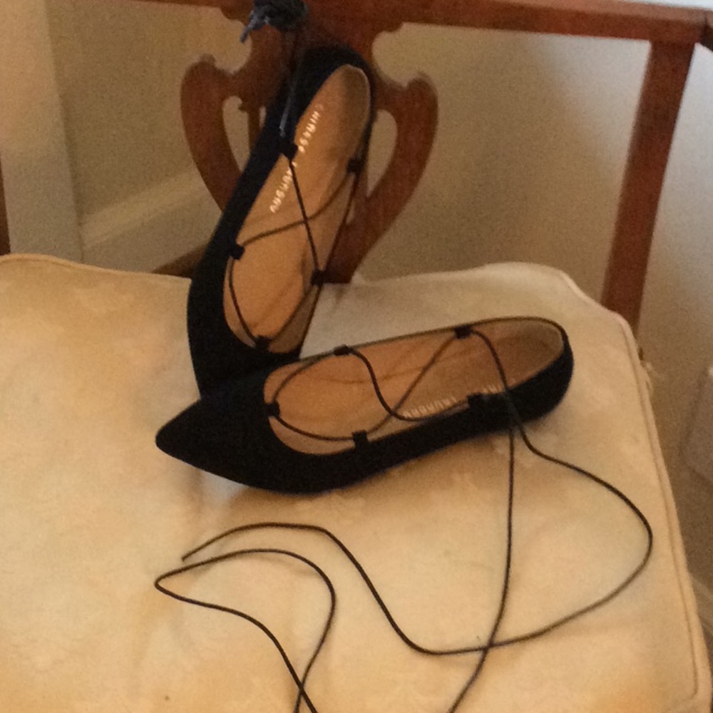 Chinese Laundry Black lace up ballet flats