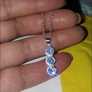 3 drop pendant chain 16" diamond crystal silver