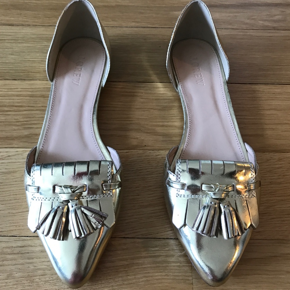 J.Crew gold flats with tassles