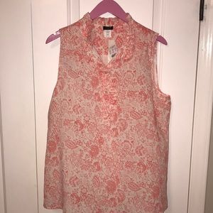 JCREW Coral and cream ruffle tank.