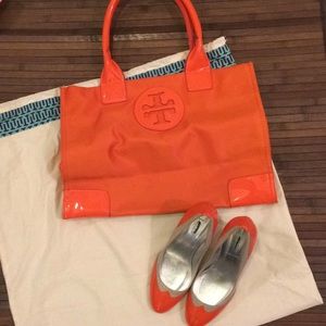 Tory Butch 17x12 tote purse orange