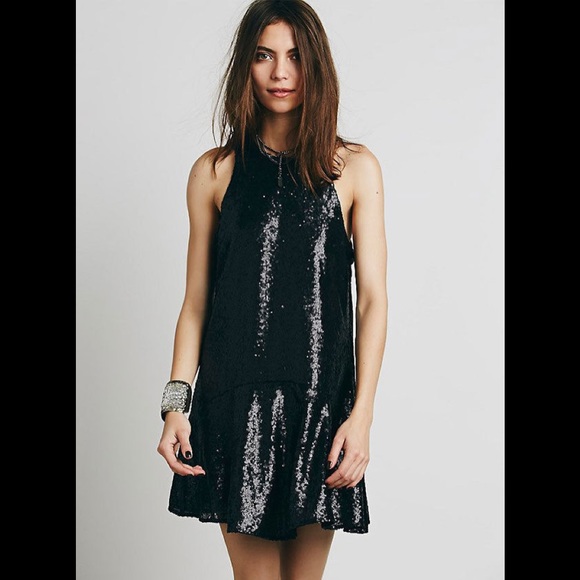 Free People Dresses & Skirts - Free People Black Liquid Shine Mini Dress Sz Large