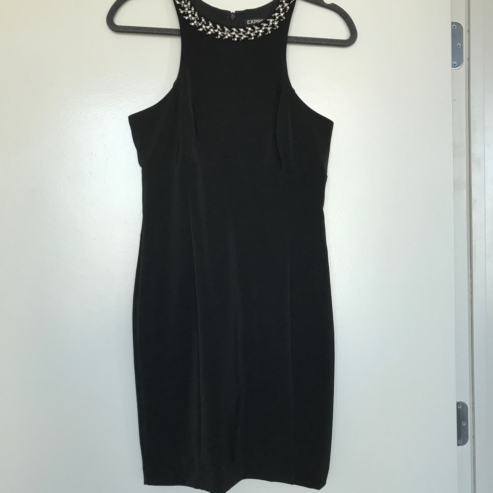 Express Black Dress with Embellished Neckline