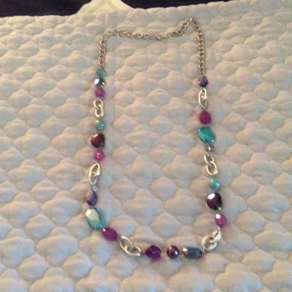 Silver Purple & Blue Stone Necklace