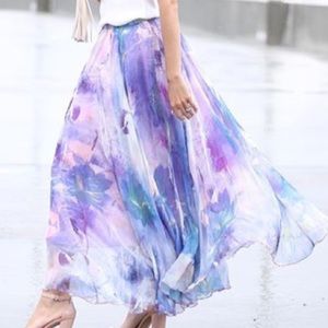 Floral long flowy layered maxi skirt high waisted