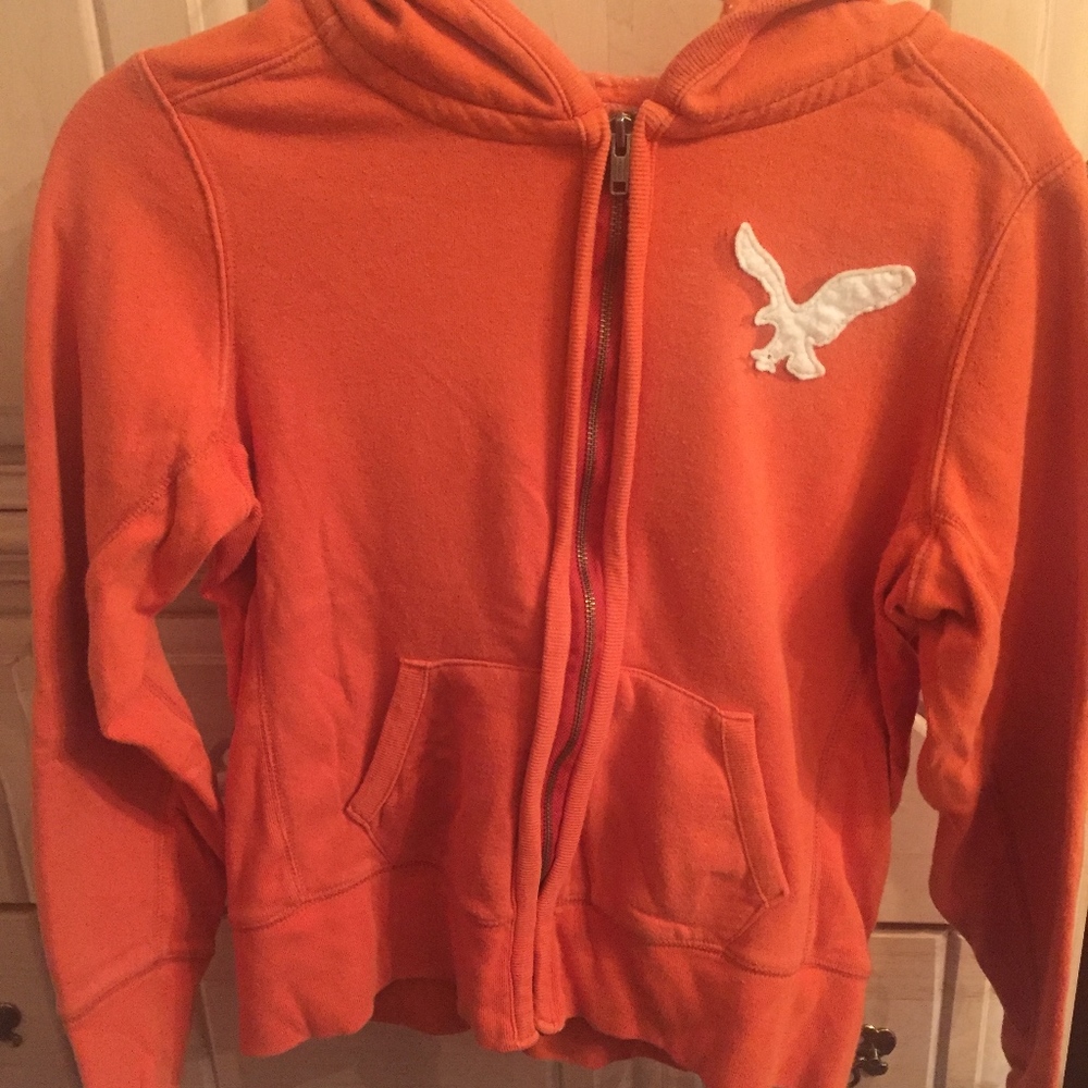 Orange American Eagle Hoodie w/ Polka-Dot Hood