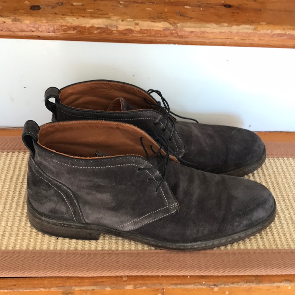 Men's gray brown suede chukka boots John Varvatos