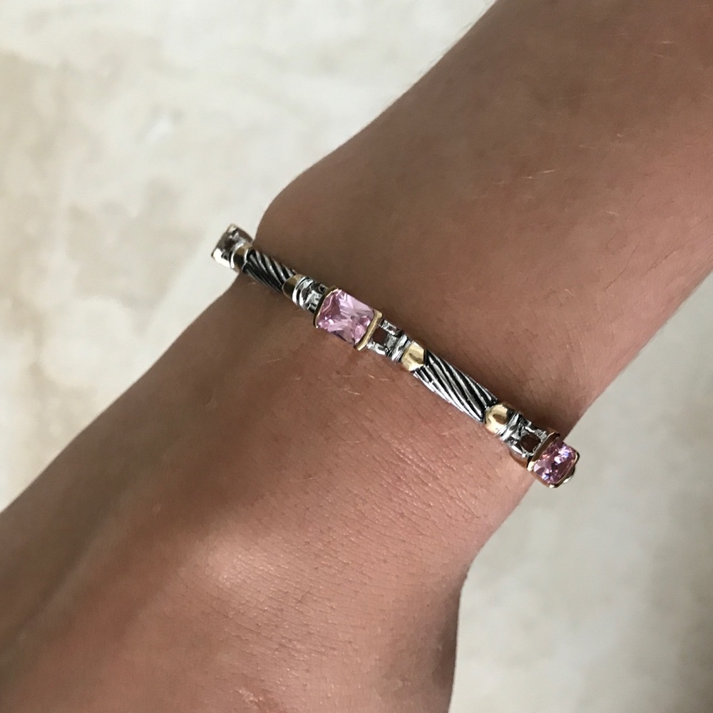 SALE silver and gold bracelet with pink stones