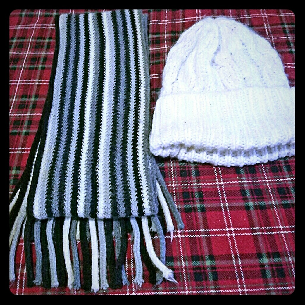 Hat and striped scarf