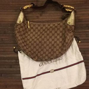 Authentic Gucci hobo bag gold leather strap