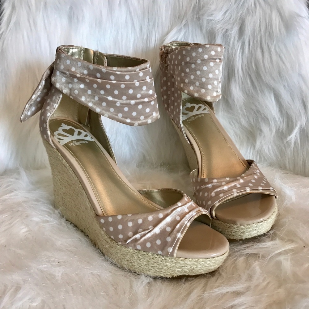 Fergalicious polka dot nude wedge