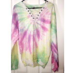 Lace up tie dye sweatshirt