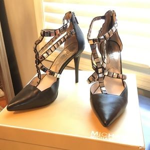 Black leather Michael Kors studded pumps