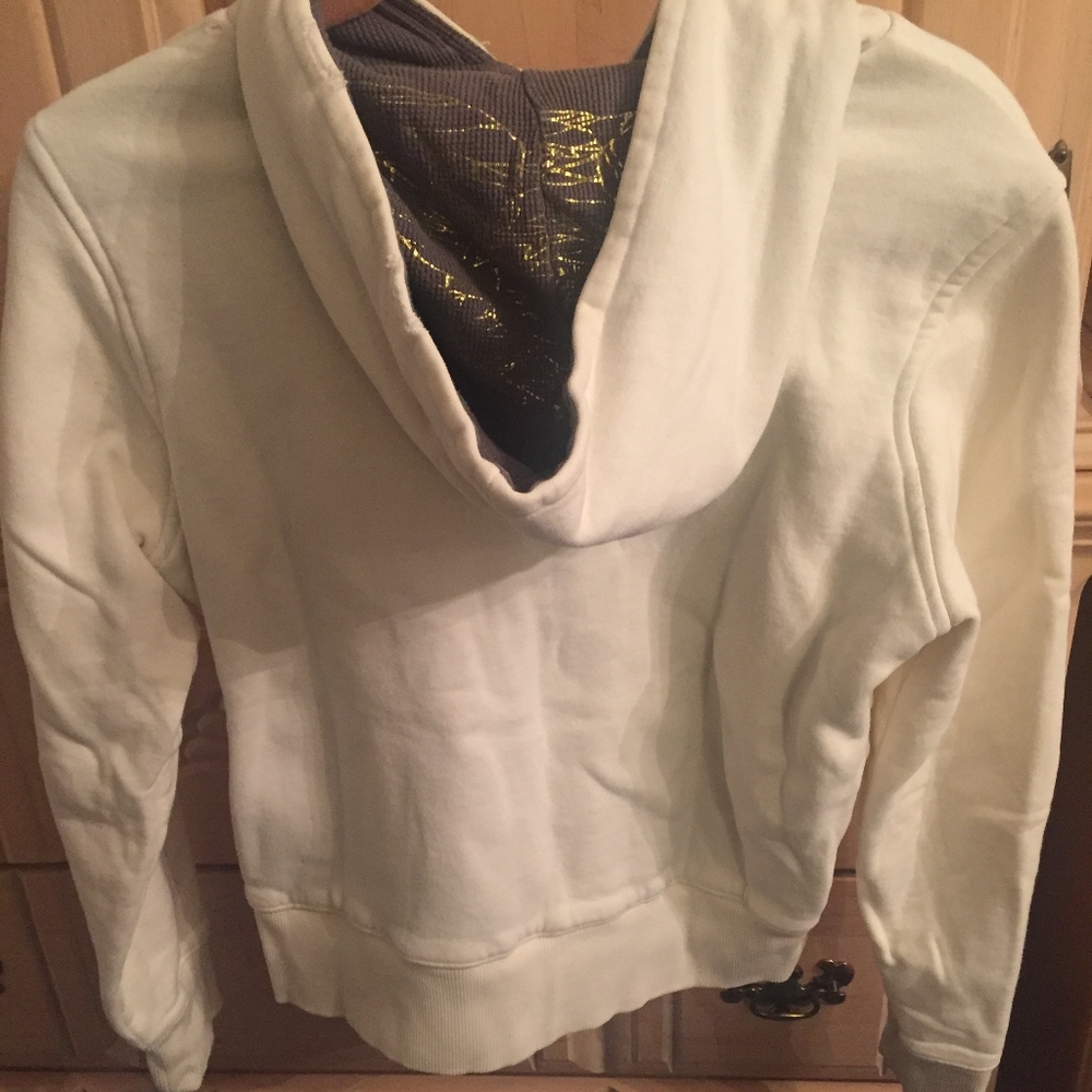 Cream Hoodie w/ Waffle Interior, Gold Print Hood