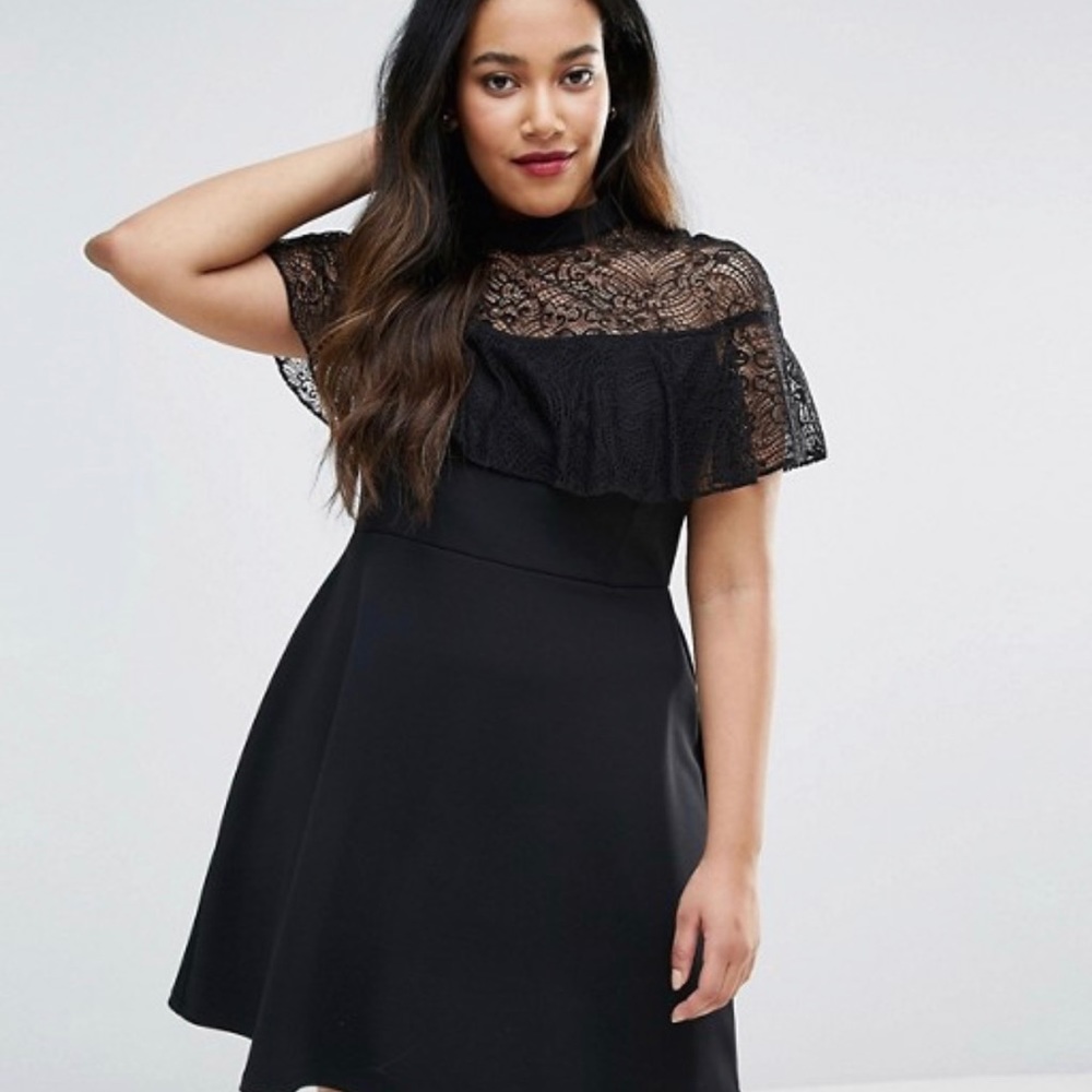 ASOS CURVE High Neck Dress with Lace Frill Detail