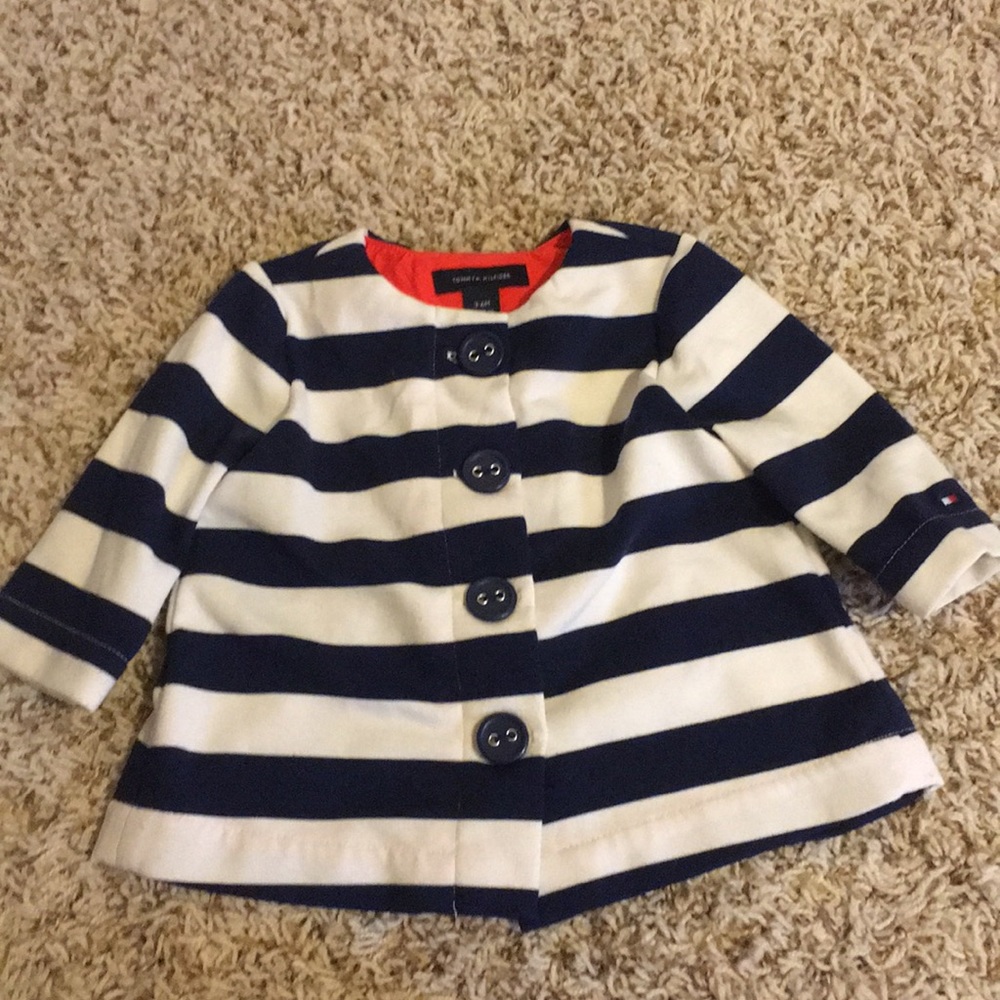 Tommy Hilfiger Blue and White striped jacket 3-6m