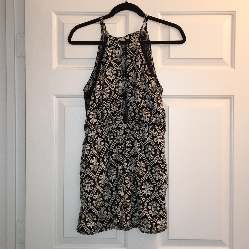 Mono B- lace detailing/back,brocade design Romper
