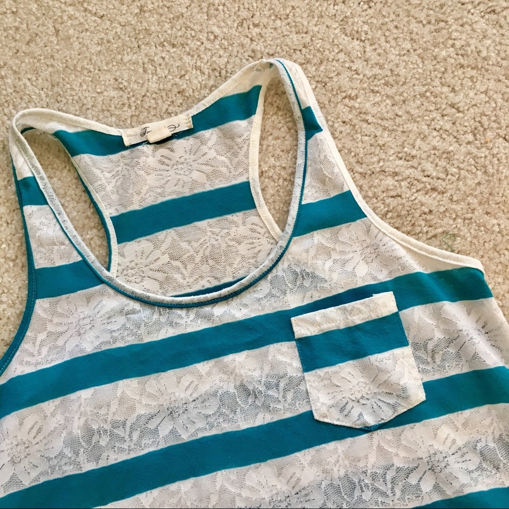 Forever 21 Striped Lace Racerback Pocket Tank Top