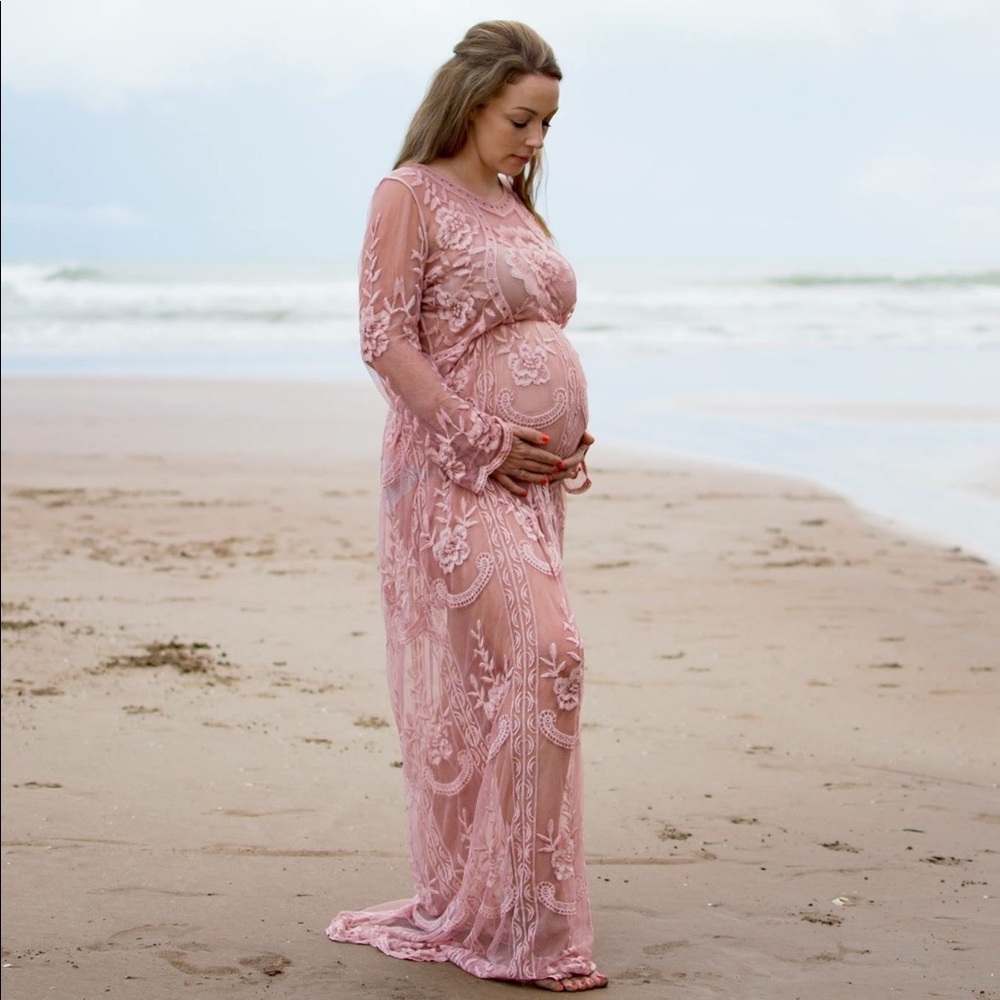 Lace maternity dress for photos baby shower dress Pink Lace Maternity Dress