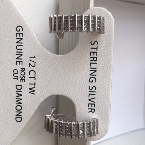 Sterling Silver and Diamond Earrings. New with tag - Picture 2 of 5