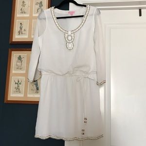Lilly Pulitzer white dress w/ gold/white embellish