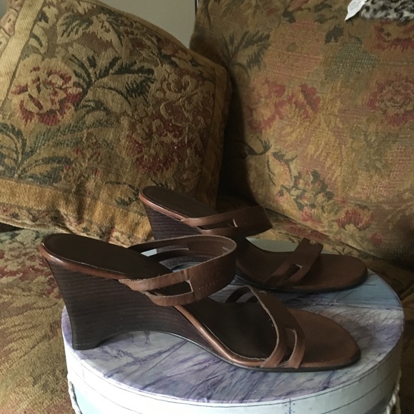 Brown leather wedge sandals - Picture 1 of 7