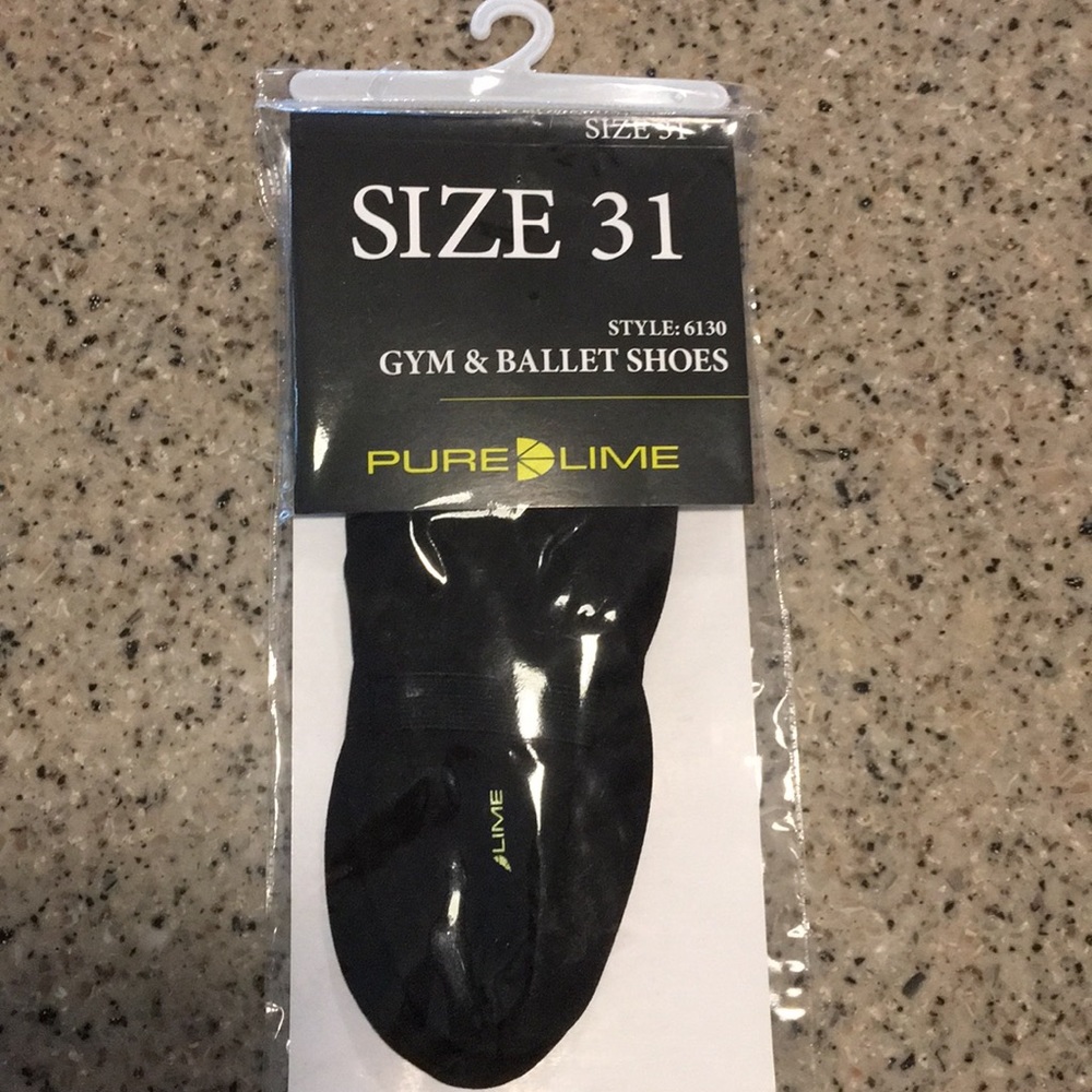 Pure Lime gym and ballet shoes. Black 13.5 girls.