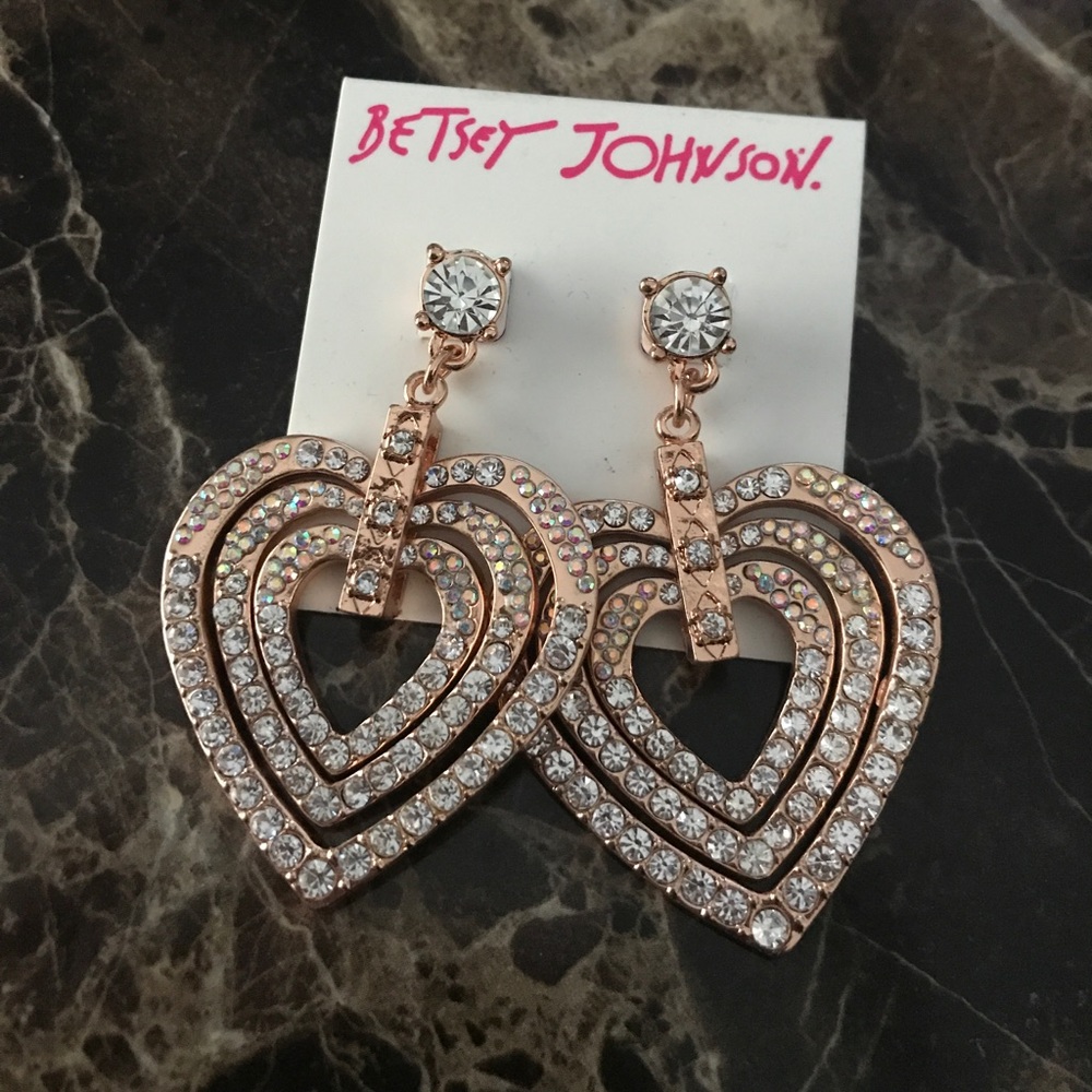 Sold Betsy Johnson Rose Gold Swarovski Earrings 😍