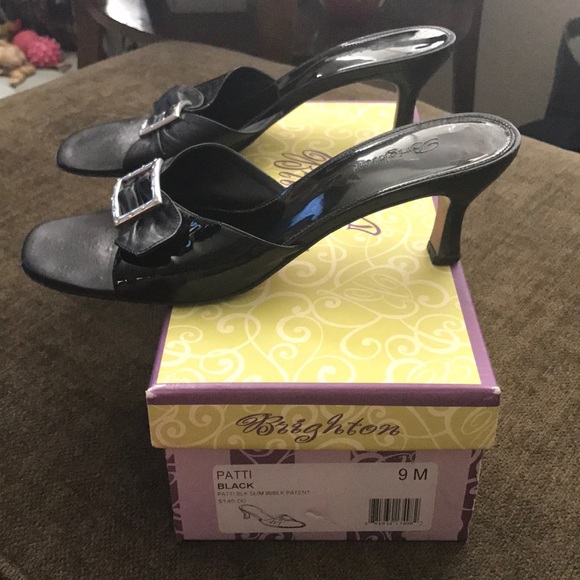 Brighton Patti Black Leather & Patent Slim Heels - Picture 2 of 5