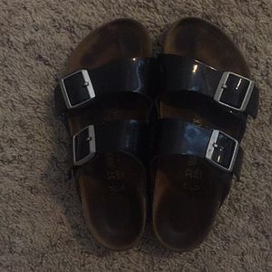 Black patent leather birkenstocks