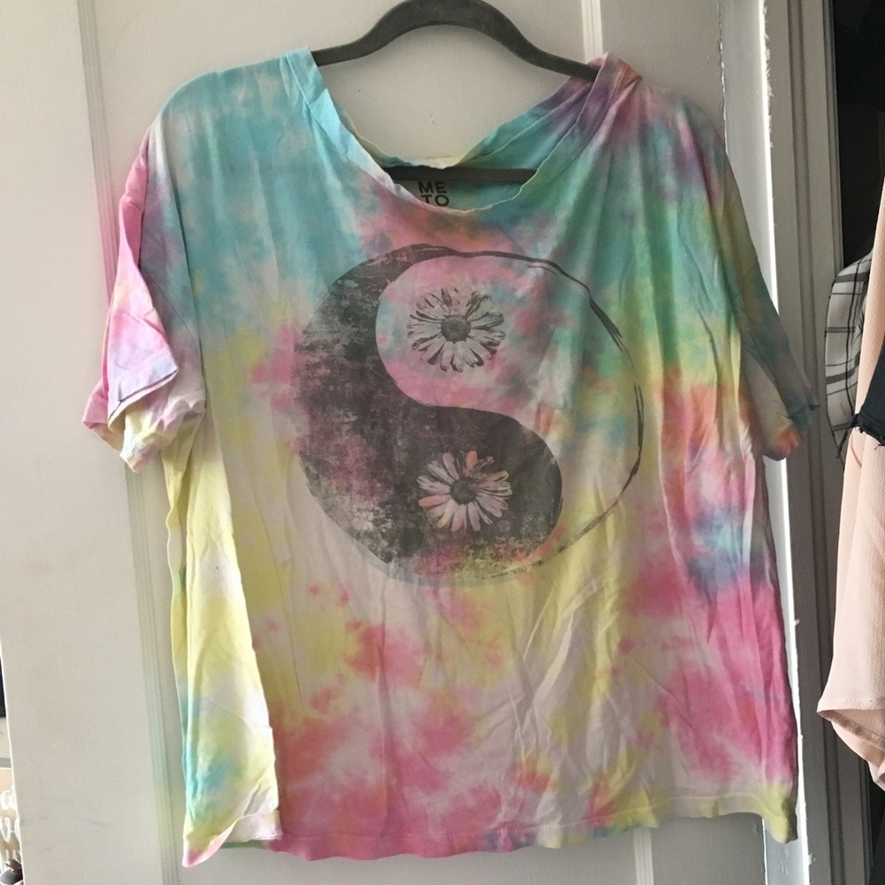 vintage tie dye flower yin yang oversized t-shirt