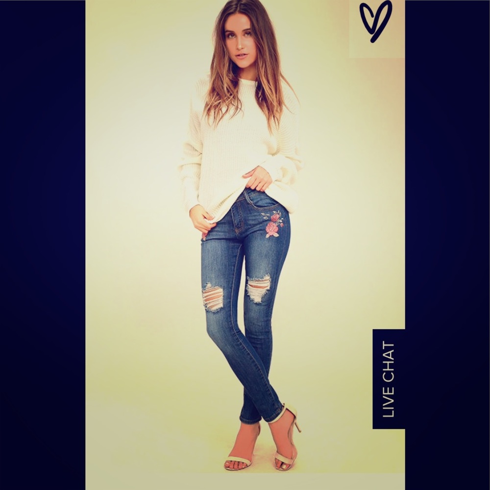 Distressed embroidered Skinny jeans mid waist