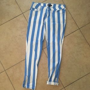 Forever 21 Blue and white striped skinny denim