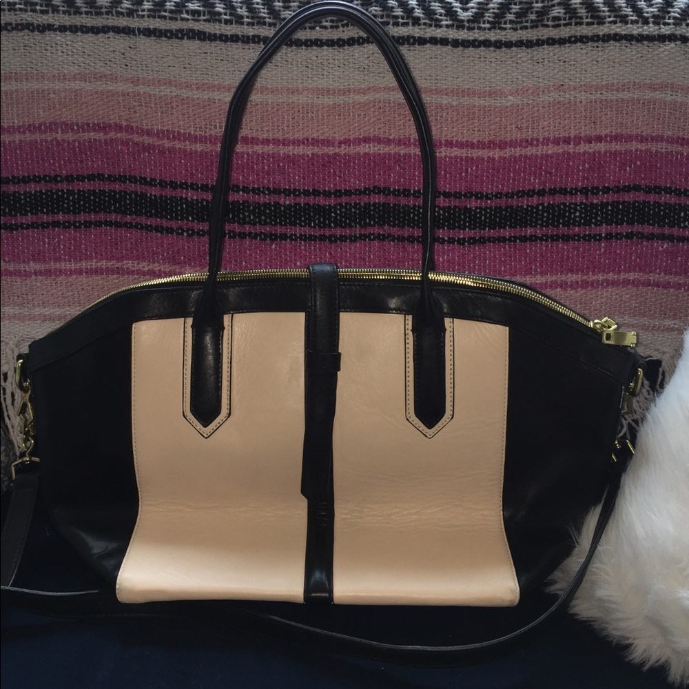 J. Crew two-tone leather top handle bag