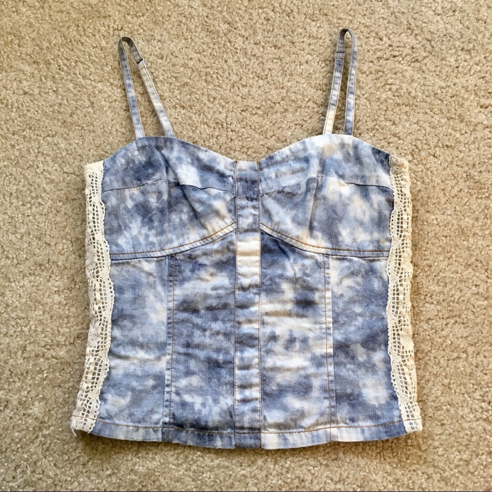 Angie Denim + Lace Cropped Bustier Tank Top