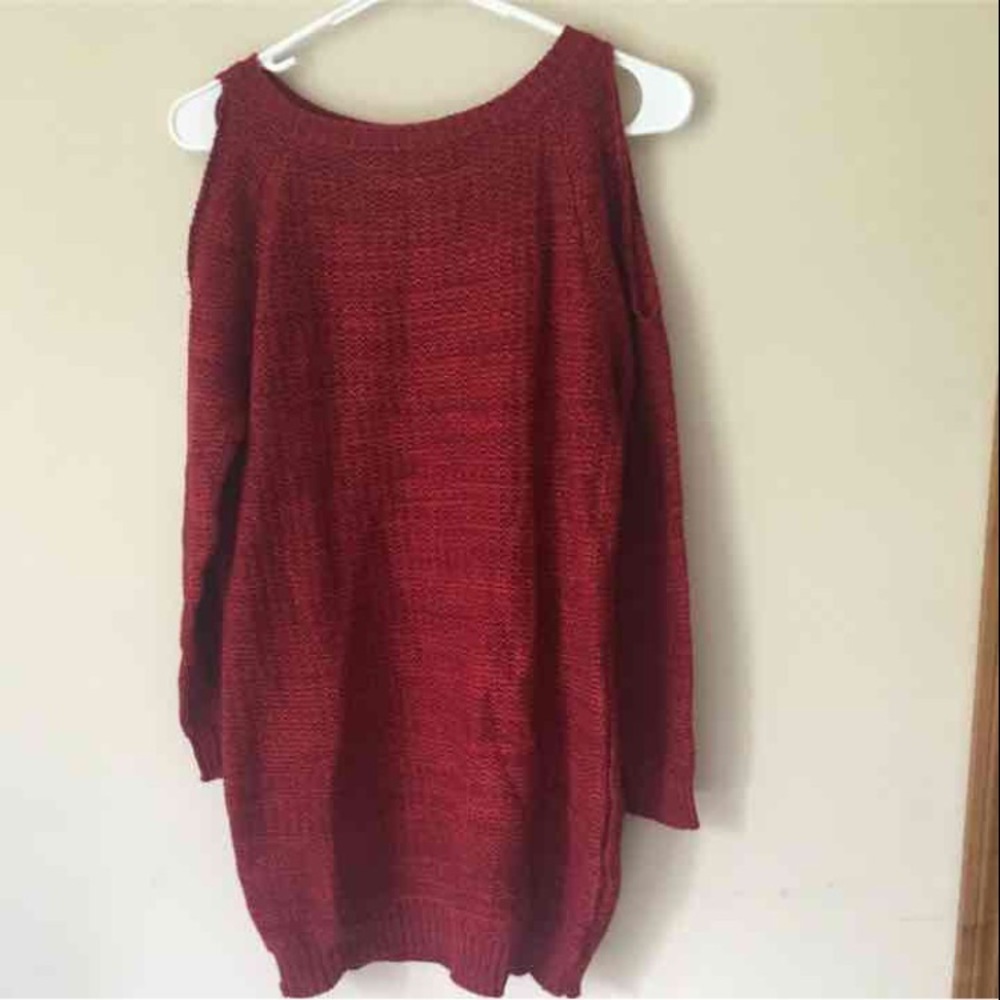 Red cold shoulder sweater