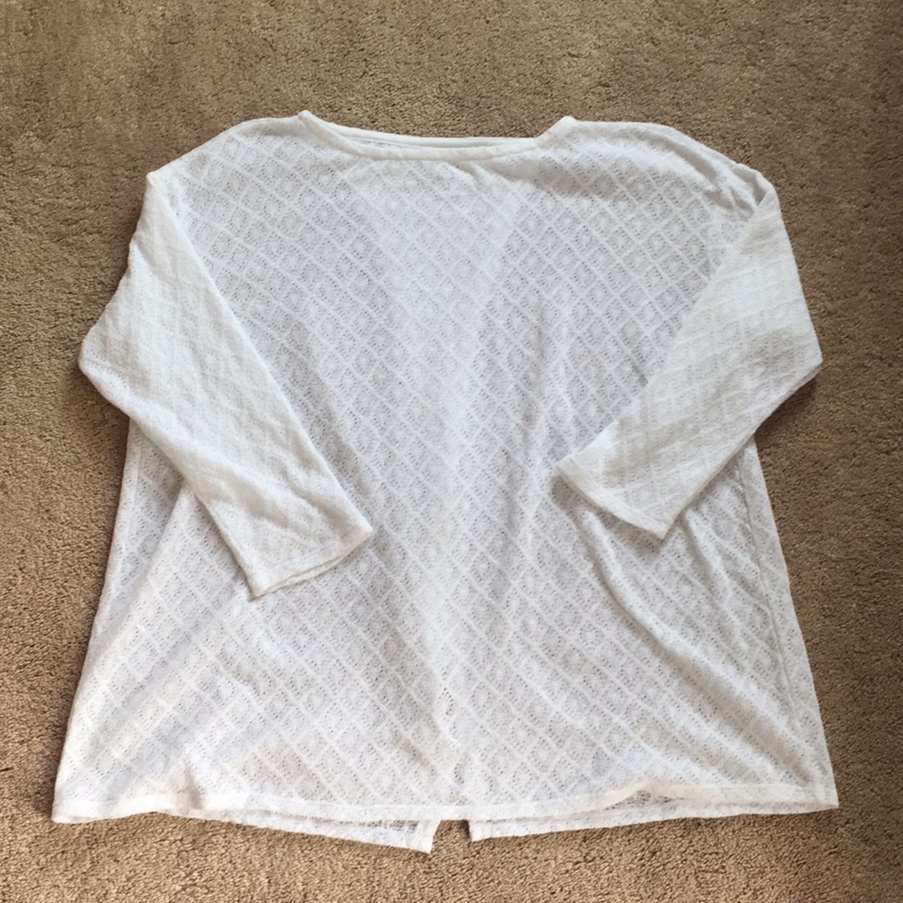 JJill Split-Back Sweater. White Pointelle Large