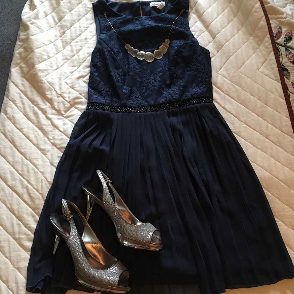 Navy blue cocktail/ wedding dress with beading