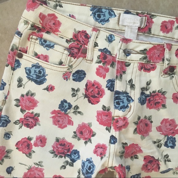 Forever 21 cream with pink and blue flower denim - Picture 2 of 3