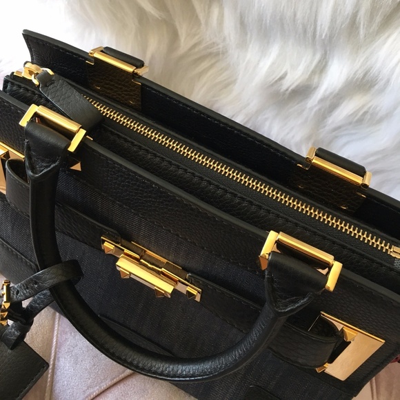 NEW VALENTINO Black Leather and Denim Crossbody - Picture 5 of 8