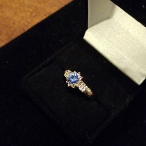 14kt YG and Blue Spinel and Diamond Ring, Size 7