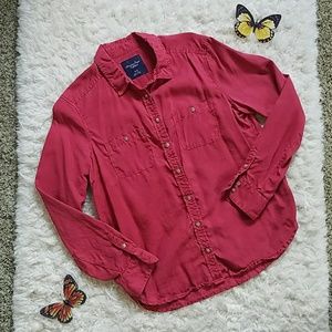 Red American Eagle Chambray Button-down Shirt