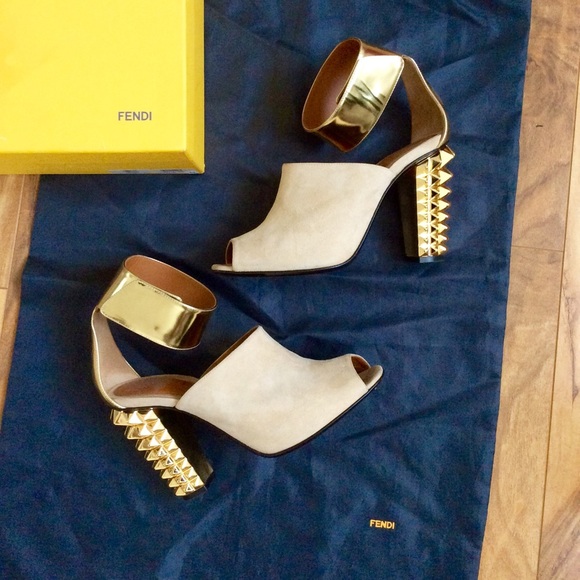 Fendi Shoes - FENDI Metallic Leather and Suede Sandals