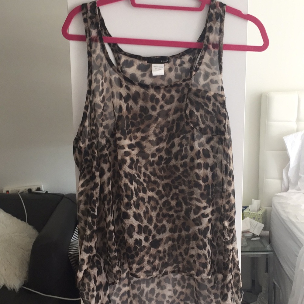 AQUA high low razorback leopard tank