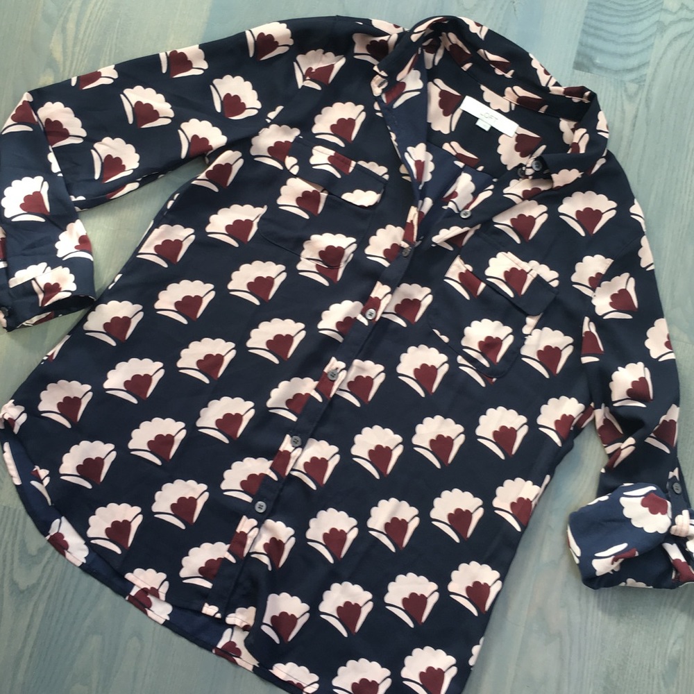 LOFT button down shirt with Art Deco floral print